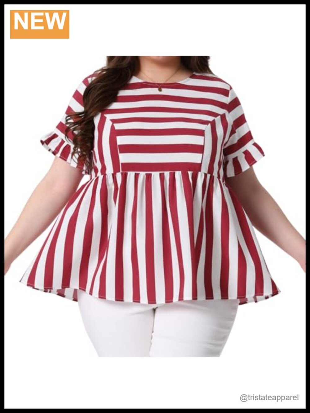 Plus Size Babydoll Peplum Blouse with Ruffle Short Sleeves